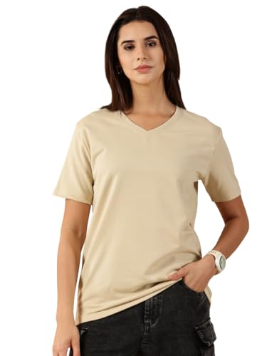 Image of Women's Pure Cotton Relaxed Fit V-Neck Half Sleeve T-Shirt | Gym Wear Casual Look T-Shirt | Regular Fitting with Comfort Wear for Women
