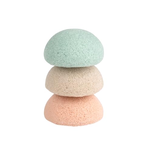 Jané Éponges de Bain pour Bébé en Konjac Naturel, Lot de 3, Ultra Douces, 100% Végétales, Peaux Sensibles et Nouveau-nés