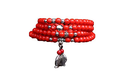 ZHIBO 10 mm Dyed Perles Corail Rouge Bouddhiste tibétain 108 prière Collier de Perles Gourd Mala Bracelet de prière pour la méditation Cover