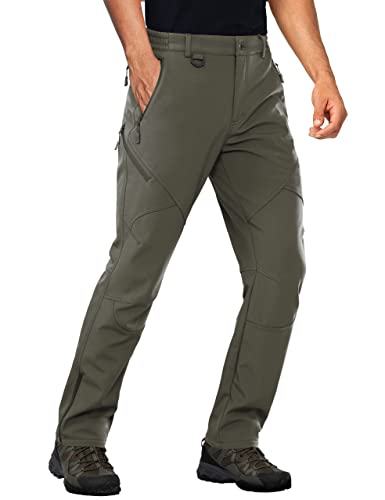Stlight Mens Snowboard Pants Waterproof Snow Ski Fleece Lined Insulated Work Pants Bottom Leg Zipper With 6 Zip Pockets(Olive Green 34W/30L) #TOP18