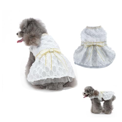 ペット服 春夏用 犬猫用 小型犬服 中型犬の服 おしゃれ 可愛い ワンピース ドレス スカート お姫様 猫の ドッグウェア 肌触り良好 蝶結び 袖なし 洋服 薄手 軽量 通気性 結婚式 お祝い 記念パーティー 記念撮影 お散歩 お出掛け (D,L)