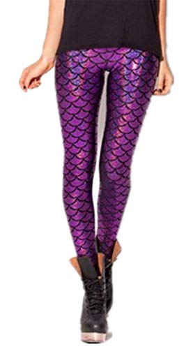 Aventy Damen-Leggings, sexy Meerjungfrau, Fischschuppen-Design, elastisch, dehnbar Gr. One size , violett