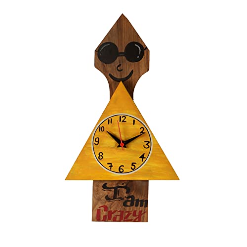 Image of AAKRITI ART CREATIONS Crazy Me Wall Clock Multicolor | Wall Clock for Home, Home Decoration | Modern Art Wall Hanging, Lightweight Wooden wall Decor | Matte Finish Wooden