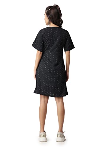 Image of POPWINGS Casual Printed V-Neck Short Sleeves Knee-Length Fit and Flare Dress for Women || Frokc-Style Summer Wear Dresses for Women || Loose-Fit Comfortable Women Dress for Regular Wear