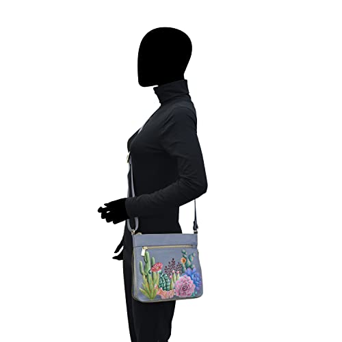 Anuschka Women’s Hand Painted Genuine Leather Expandable Travel Crossbody- Top Zip Entry, Multiple Pockets & Adjustable Strap4