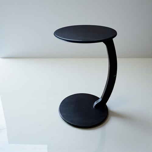 Image of POSHIO C-Shaped Side Table for Sofa & Bed - Matte Finish, Slide-Under Design, Easy 3-Piece Assembly, Ideal for Laptop, Coffee & Home Decor | Neatly Finished (38x58cms) (1, Black (Matte))
