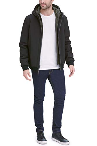 Tommy Hilfiger Mens Soft Shell Active Filled Bomber Windbreaker Jacket, Black/Olive Bib, Small Us #TOP5