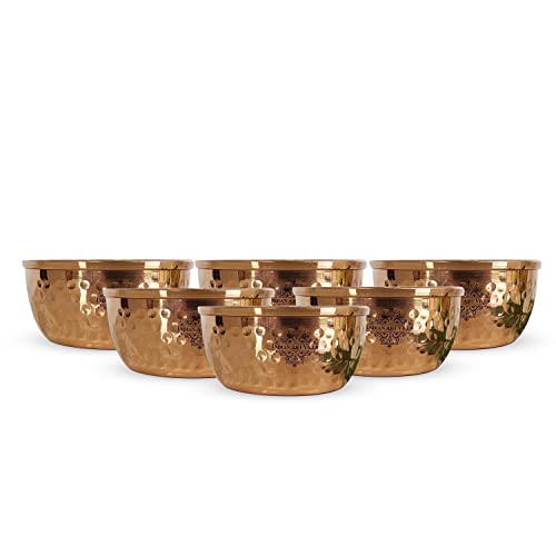 Indian Art Villa Hammered Copper Bowl, Serveware Dinnerware, Hotel Restaurant, Diameter 3.5'' Inch, Brown,9 Oz, Pack Of - 6