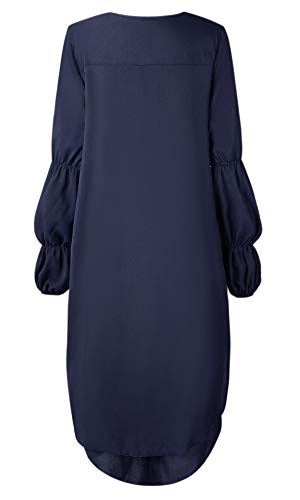 PRETTYGARDEN Women's Lantern Long Sleeve Round Neck High Low Asymmetrical Irregular Hem Casual Tops Blouse Shirt Dress (Navy, Large)