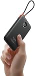 Chargeur portable 10000mAh 22.5W Chargement rapide, banque de puissance mince avec câbles intégrés & LED Affichage, USB C Batterie pour iPhone 17/16/15, Samsung S25 S24-Black