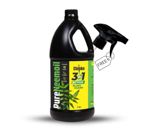 Chipku Pure Cold Pressed Water Soluble Neem Oil 1Ltr With Free Spray Gun Concentrate For Plants & Garden For Indoor And Outdoor Removes Aphids Fungus Thriphs Mildew For Making 200 Neem Spray Bottles