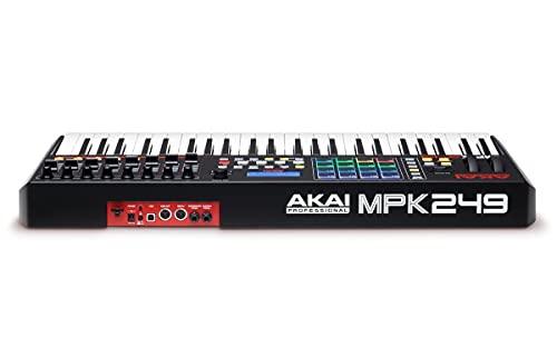 Akai Professional Mpk249 | 49-Key Usb Midi Keyboard & Drum Pad Controller With Lcd Screen (16 Pads / 8 Knobs / 8 Faders), Vip Software Download Included With 4-Port Usb Hub And Cable And Cable Ties #TOP3
