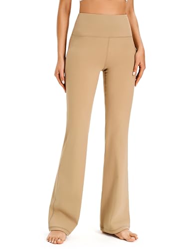 AFITNE Yoga Pants for Women Bootcut Work Pants with Pockets High Waisted Workout Bootleg Yoga Pants Flared Athletic Gym Pants Khaki - L