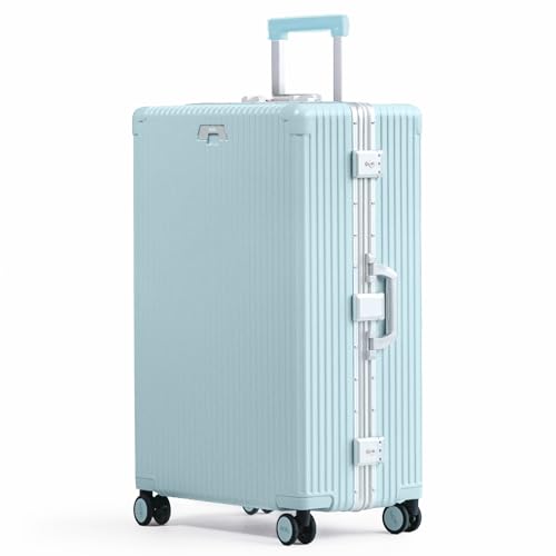 Image of Nobl Travel Zipperless Check In Suitcase - Aluminum Frame, Check In luggage 30.25x20x12 Airline Approved by Noble Travel- Unbreakable Polycarbonate Shell- TSA Locks, 360 Spinner Wheels Powder Blue