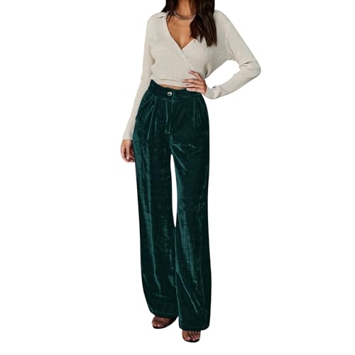 JUMISEE Women’s Velvet Wide Leg Pants Elastic High Waisted Palazzo Pants Business Work Casual Trousers with Pockets3