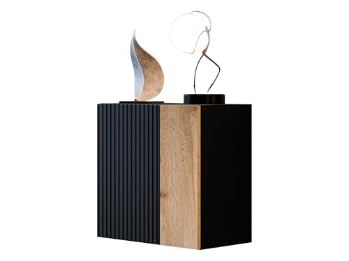 Mirjan24 Hängevitrine Cholon mit Dekor, Vitrinenschrank, Grifflose Öffnen, Farbauswahl, Hängende Kommode für Wohnzimmer Highboard, Vitrine (Schwarz + Wotan Eiche)