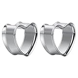 POBAISITER 2PCS Stainless Steel Screw Ear Gauges Tunnels Hollow Double Flare Black Gold For Man For Woman Body Piercing Jewelry 6mm-30mm Stretcher (Heart Shaped Silver, 8mm(0g))