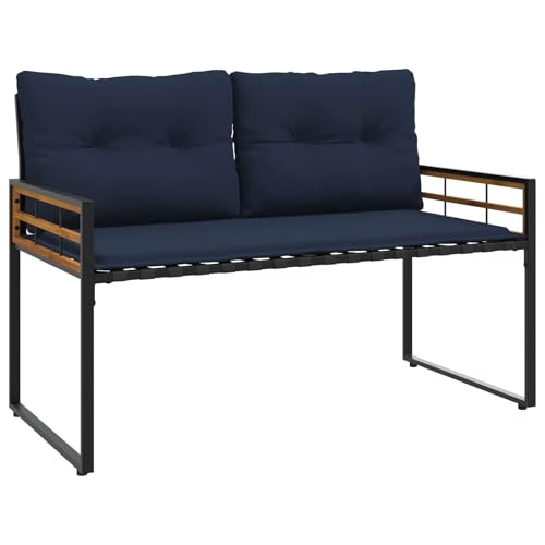 vidaXL Panchetta in Legno a Strati con Cuscino Navy 114 x 55 x 77 cm, Balcone Rettangolare, Moderno con Piedi Regolabili, per Esterni, Design Versatile, Facile da Montare