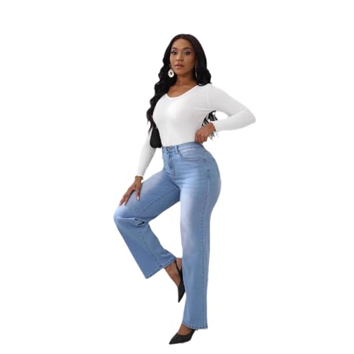 Women's Jeans High Waisted Straight Wide Leg Stretchy Loose Denim Pants4