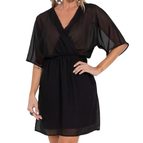 Vestido Saída De Praia Tecido Fino Leve Fresco Curto Verão Tamanho:M;Cor:Preto
