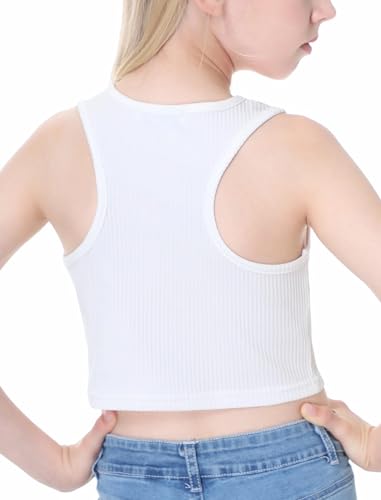 EXARUS Meninas Top Curto Feminino, Malha Canelada, Sem Mangas, Gola Redonda, Costas Nadador, Casual,