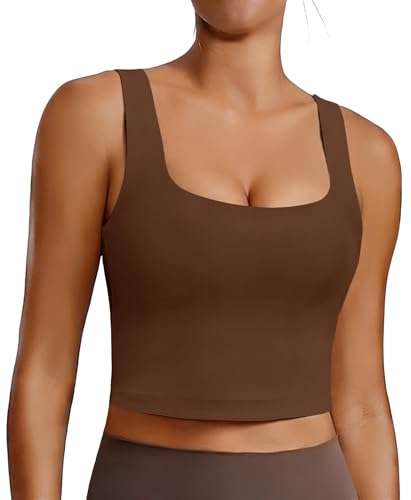 Image of PINSPARK Sports Bra for Women Square Neck Longline Tank Top with Built in Bra