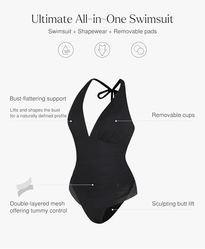 Popilush One Piece Swimsuit Women Tummy Cnotrol Halter V Neck Shapewear Swimsuits Bathing Suit Slimming Swimwear4