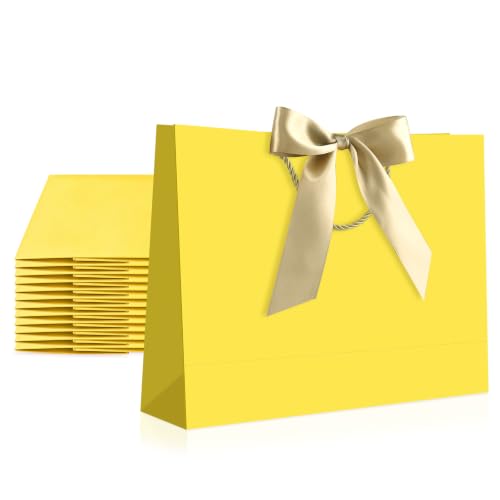 Image of JMANNI 12 Pcs Yellow Paper Gift Bags with Ribbon Handle