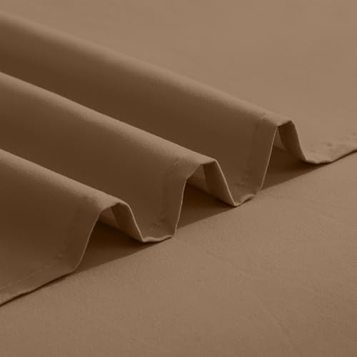 Image of Elegant Comfort Luxurious 1500 Premium Hotel Quality Microfiber Three Line Embroidered Softest 4-Piece Bed Sheet Set, Wrinkle and Fade Resistant, Queen, Taupe