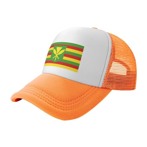 Kanaka Maoli Native Hawaiian Flag Trucker Hat Summer Mesh Cap with Adjustable Snapback Strap Unisex Blue3