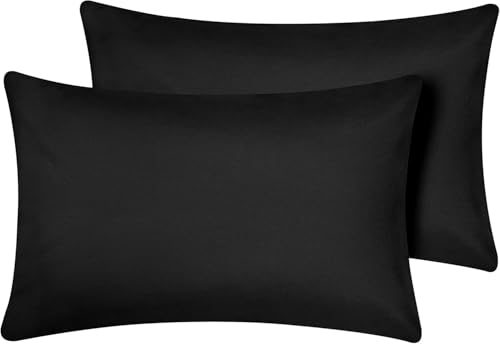 Image of Travel Pillow Case 12x18 Size Pack of 2 Pieces 100% Egyptian Cotton Zipper Closure 500 Thread Count Toddler Pillowcase Black