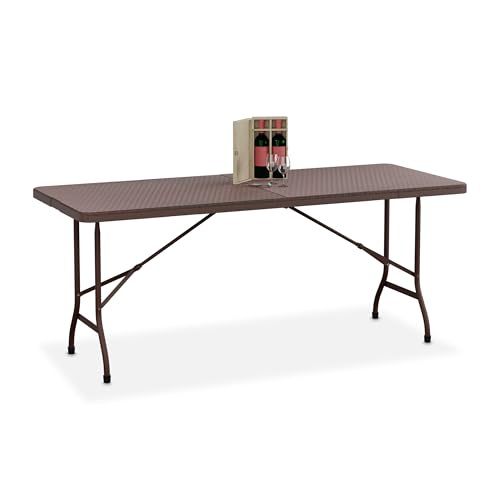 Table de jardin pliante 8 places gain de place marron plastique solide