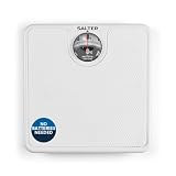 Salter Mechanical Bathroom Scale – Analogue Body Weighing Scale, Classic Fitness Scale, 133kg Capacity, Easy Read Display with Magnifying Lens, Non-Slip Mat, No Batteries Required, White