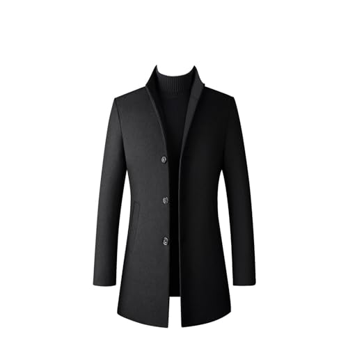 Lu's Chic Men's Slim Fit Wool Jackets & Coats Quilted Single Breasted Top Coat Business Casual Band Collar Trench Coats