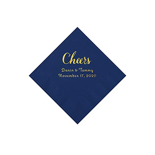 Navy Cheers Personalized Napkins with Gold Foil, Beverage, Party Supplies, 50 Pieces