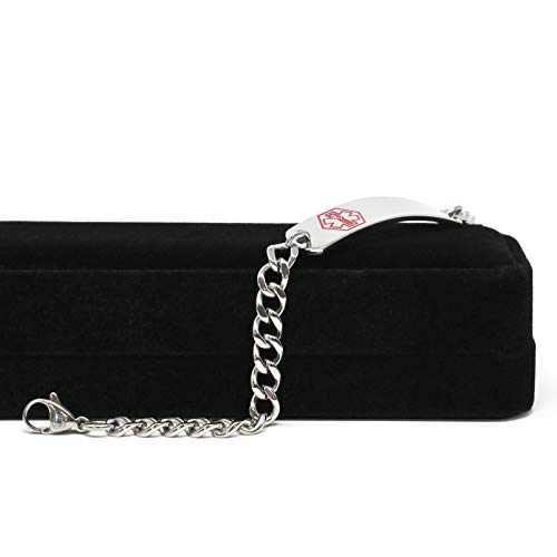 My Identity Doctor Pre-Engraved & Customizable Morphine Allergy Alert Id Bracelet, Curb Chain #TOP6