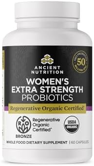 Ancient Nutrition Regenerative Organic Certified Probiotics for Women, Probiotics Women’s Extra Strength, Healthy Digestion and Immune System Function Support, 25 Billion CFUs* Per Serving, 60 Count
