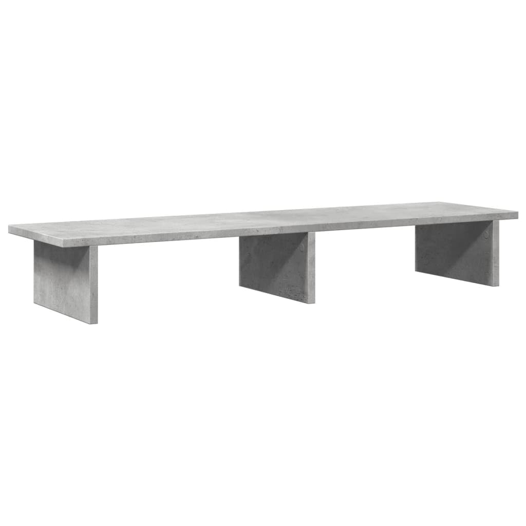 Supporto per monitor in legno grigio cemento, 100 x 27 x 15 cm, supporto per PC con ripiano per due monitor, organizer ergonomico da scrivania per ufficio e home office
