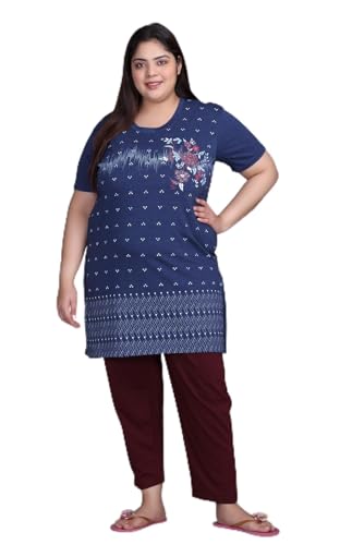 Image of In Love Women's Plus Size Printed Cotton Night Suit Set Short Sleeve | Cotton fabric - soft night suit set for sleepwear and home comfort