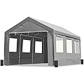 ADVANCE OUTDOOR 10x20 ft Adjustable Height Carport with Removable Window Sidewalls and Doors, Heavy Duty Car Canopy Garage Party Tent Boat Shelter with Reinforced Poles, Gray