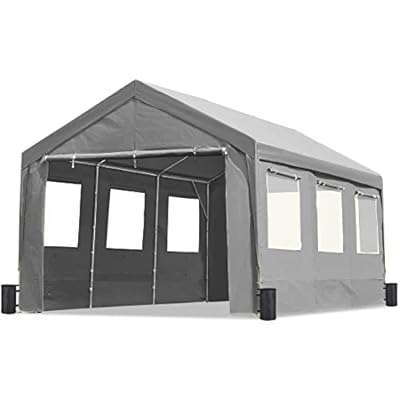 ADVANCE OUTDOOR 12'x20' Heavy Duty Adjustable Height Carport with 6 Roll-up Ventilated Windows & Removable Sidewalls Car Canopy Garage Boat Shelter Party Tent, Peak Height from 9.5ft to 11ft, Grey