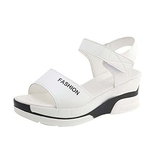 Nihewoo Sandals for Women Dressy Summer Women's Hook&Loop Wedges Beach Open Toe Breathable Sandals Shoes Shoes Womens Sandals White