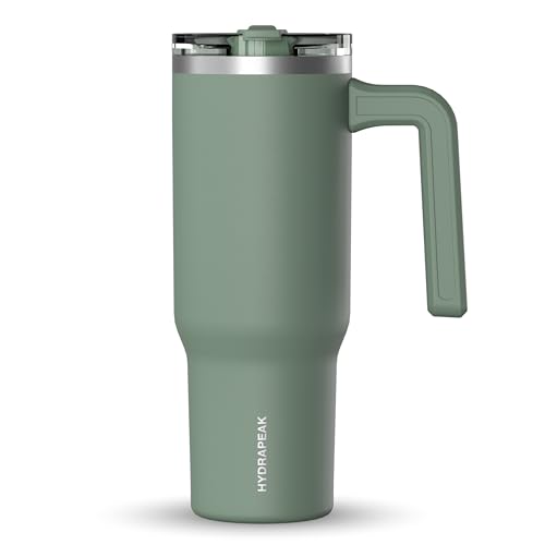 Image of Hydrapeak Voyager 32 oz Tumbler with Handle and Straw Lid | Reusable Stainless Steel Water Bottle Travel Mug Cupholder Friendly | Insulated Cup (Sage Leaf)