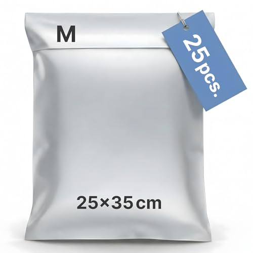 LIPOLABA® Pack de 25 bolsas de envío M 25x35 cm | Sobres de envío de plástico para ropa | Bolsas opacas e impermeables para paquetes | Embalaje para Vinted, Wallapop y ecommerce
