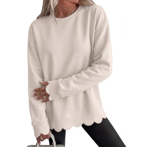 Oversized Crewneck Sweatshirts Women Cute Scallop Fall Pullover Tunic Tops - image 1