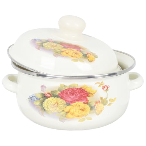 POPETPOP Olla de Cocina Esmaltada para Sopa Tapa, Olla de Esmalte Grueso 1,1 L, Compatible Estufas Eléctricas Gas, 16 CM
