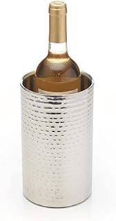 BarCraft BCWCOOLHAM Double-Walled Stainless Steel Wine Bottle Cooler, 12 x 20 cm (4.5" x 8") - Hammered Finish