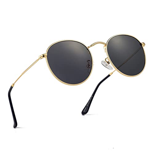 Jovakit Kids Small Round Polarized Sunglasses For Baby Girls Boys Age 4-10 Classic Metal Frame 100% Uv Protection (Gold/Grey) #TOP2