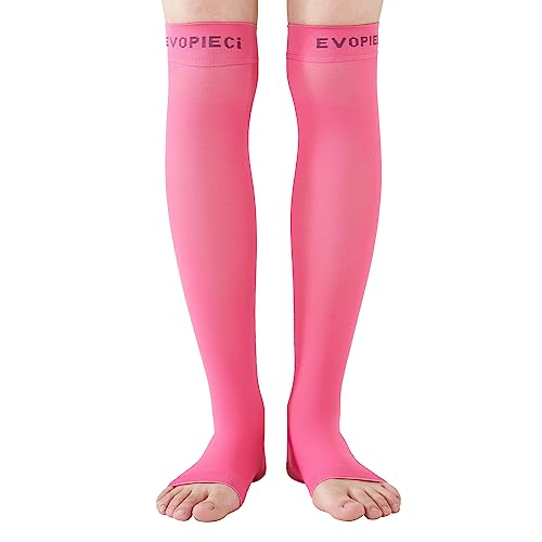 Image of 15-20mmHg Open Toe Compression Socks Pink Toeless Compression Socks for Reduce Swelling and Alleviates Varicose Veins L