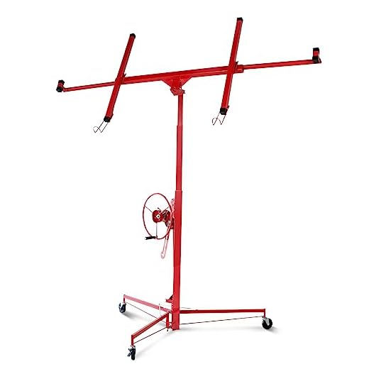 Voohek YC812 Drywall Lift Panel Hoist, 11 Ft Sheetrock Jack Lifter for Ceiling, Rolling Caster Wheels, Lockable Construction Tools, Red